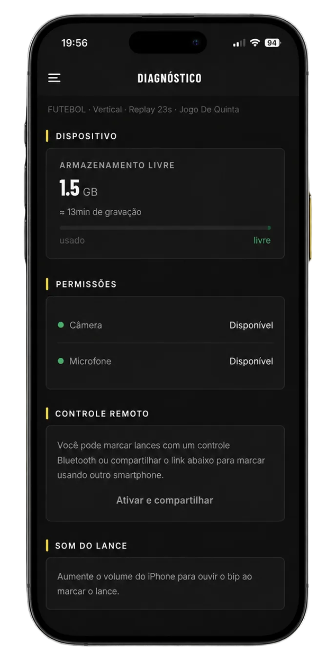 Tela de preparação de captura no app Filma Fácil GO